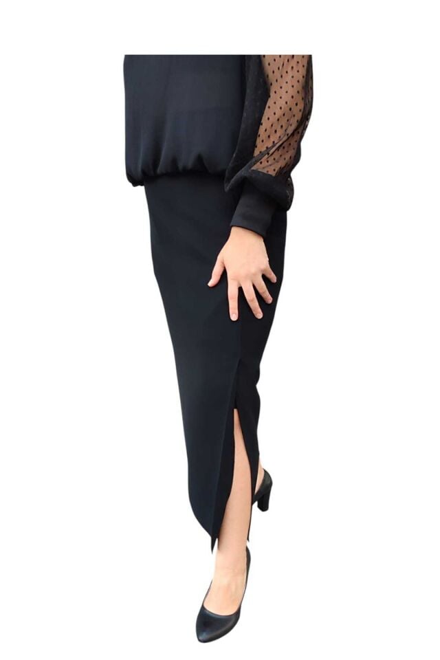 Büyük Beden Diz Üstünden Yırtmaçlı Astarlı Etek