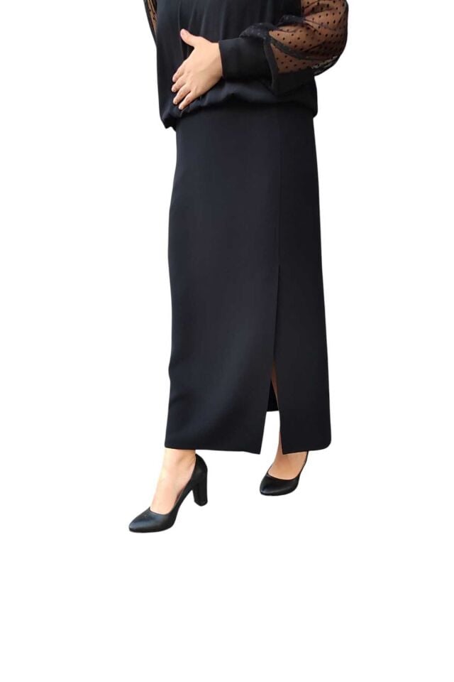 Büyük Beden Diz Üstünden Yırtmaçlı Astarlı Etek