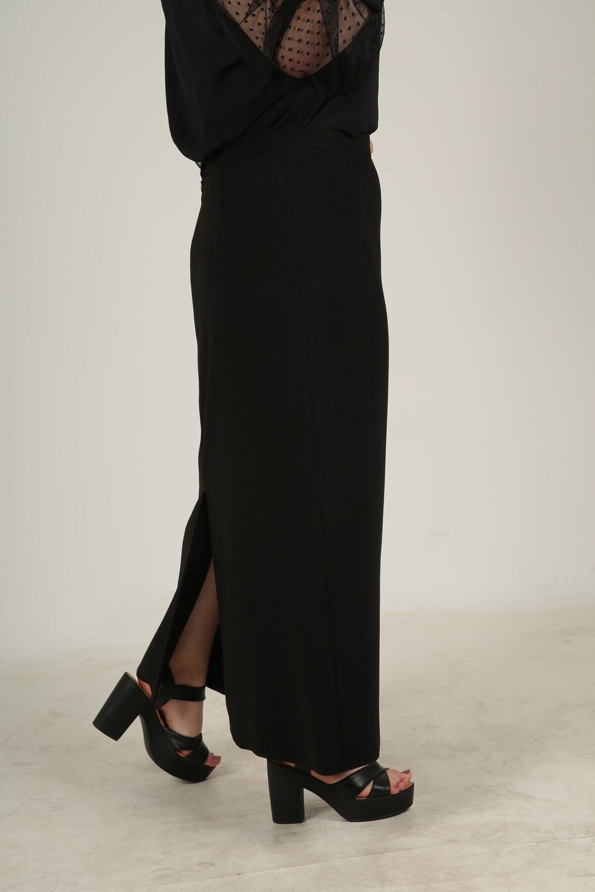 Uzun Büyük Beden Yırtmaçlı Astarlı Portoriko Kumaş Anne Eteği