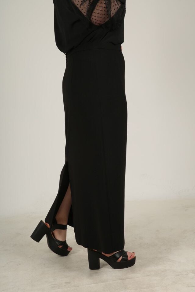 Uzun Büyük Beden Yırtmaçlı Astarlı Portoriko Kumaş Anne Eteği