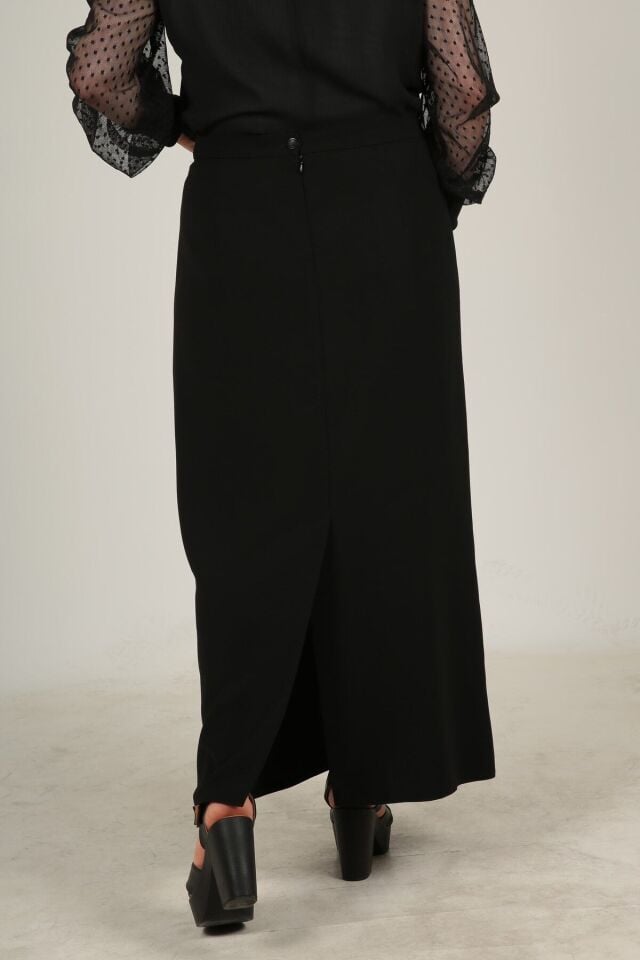 Uzun Büyük Beden Yırtmaçlı Astarlı Portoriko Kumaş Anne Eteği