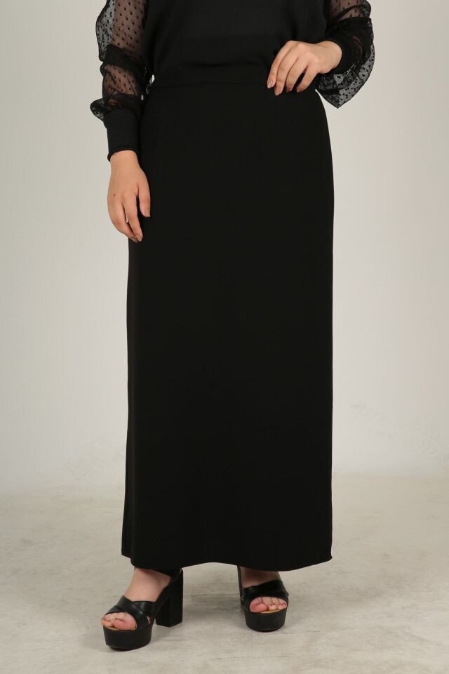 Uzun Büyük Beden Yırtmaçlı Astarlı Portoriko Kumaş Anne Eteği