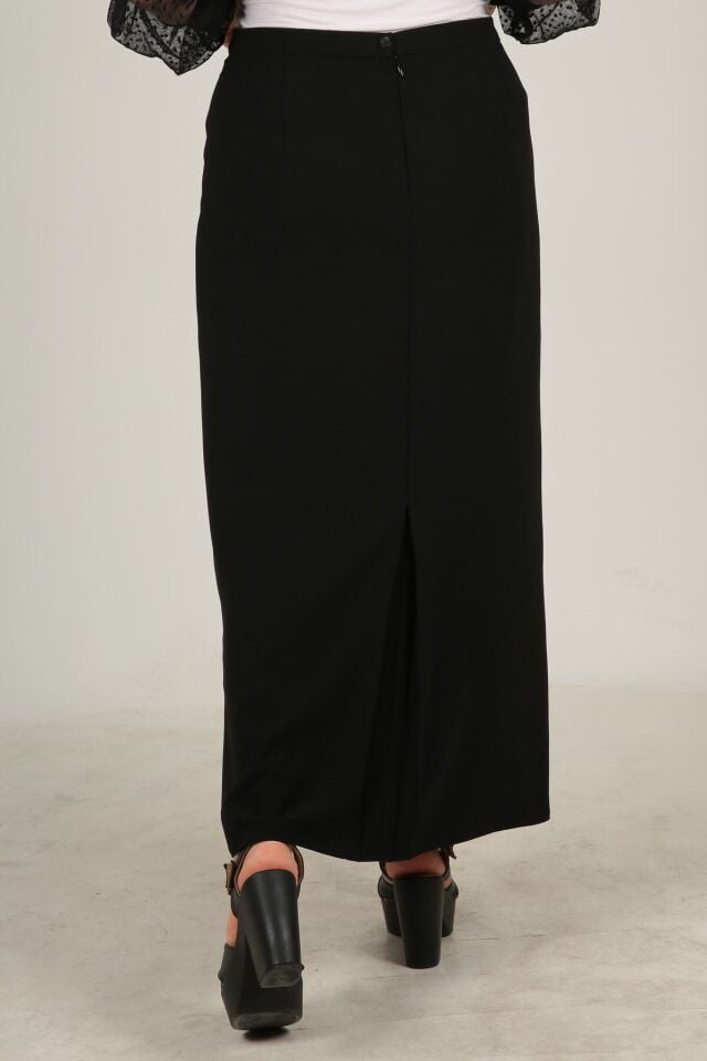 Tesettür Büyük Beden Kapalı Yırtmaç Astarlı Portoriko Kumaş Düz Anne Eteği