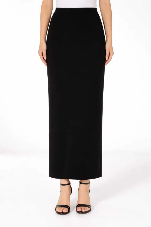 Tesettür Büyük Beden Kapalı Yırtmaç Astarlı Portoriko Kumaş Düz Anne Eteği