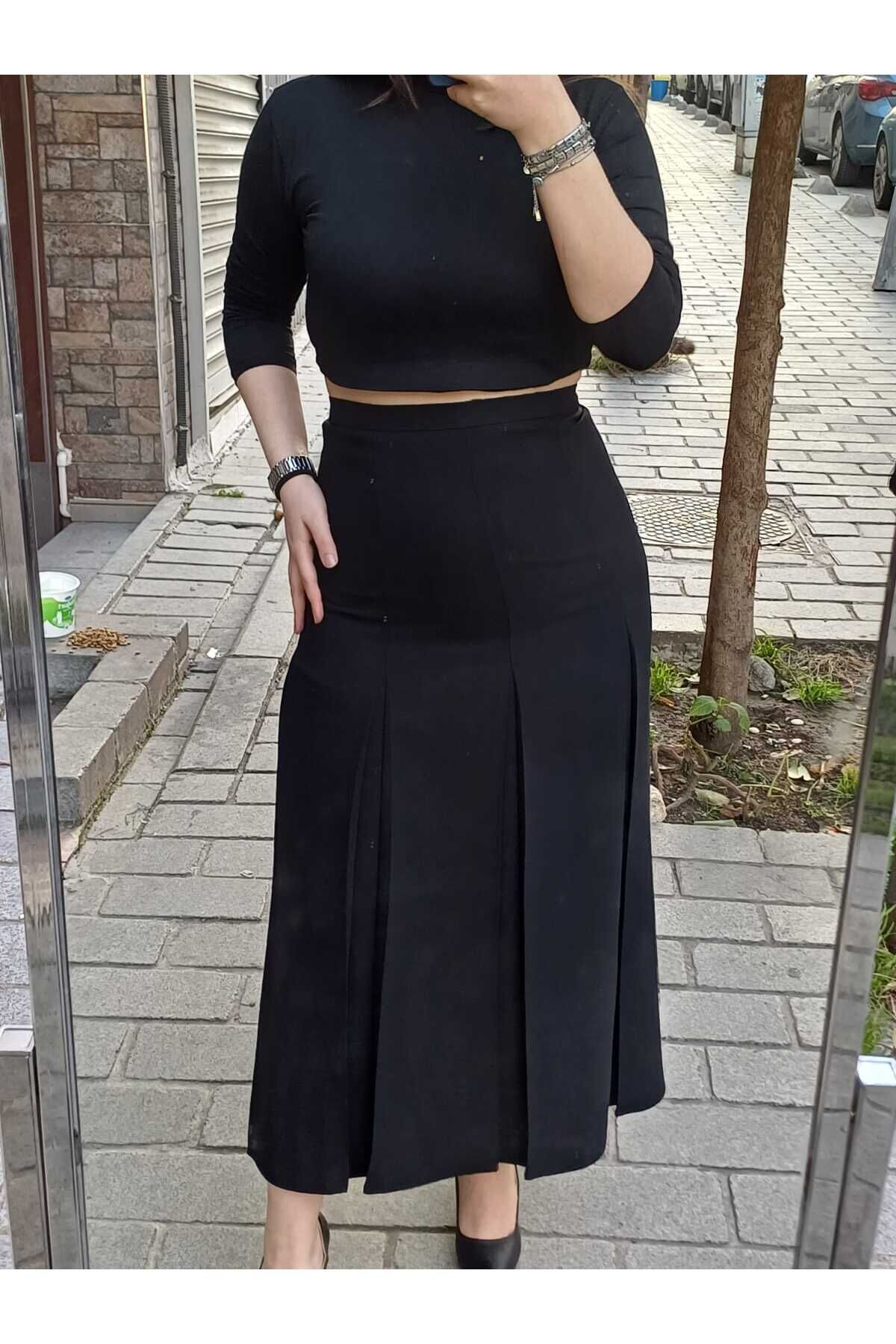 Tesettür Büyük Beden Fişekli Astarlı Portoriko Kloş Anne Eteği Urun Boy 95 Cm Siyah - 38