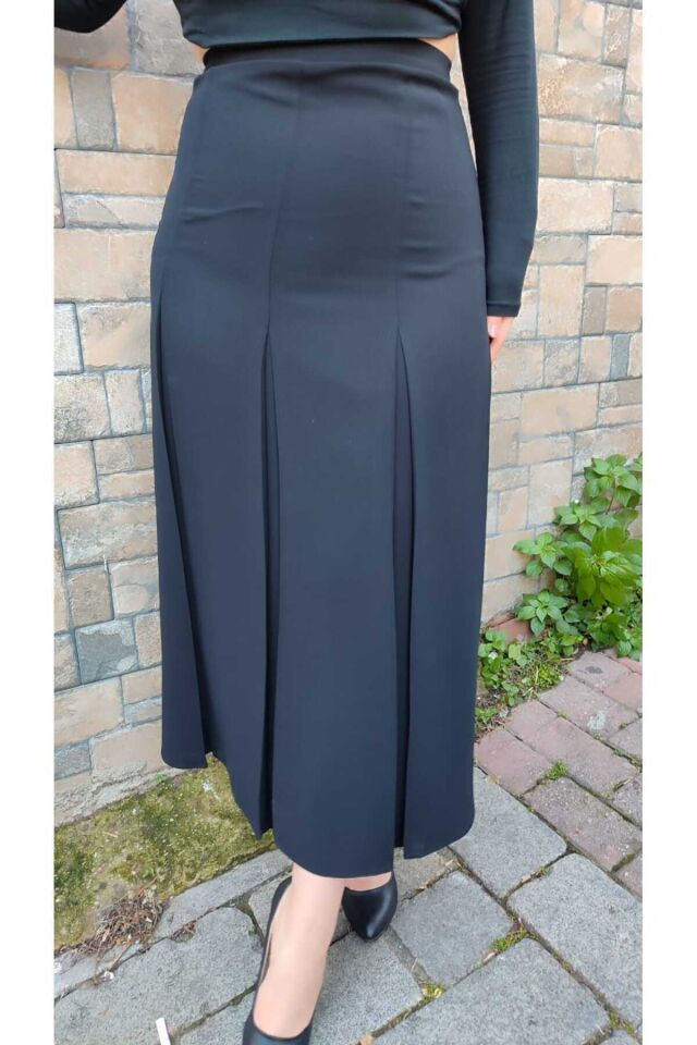 Tesettür Büyük Beden Fişekli Astarlı Portoriko Kloş Anne Eteği Urun Boy 95 Cm Siyah - 48