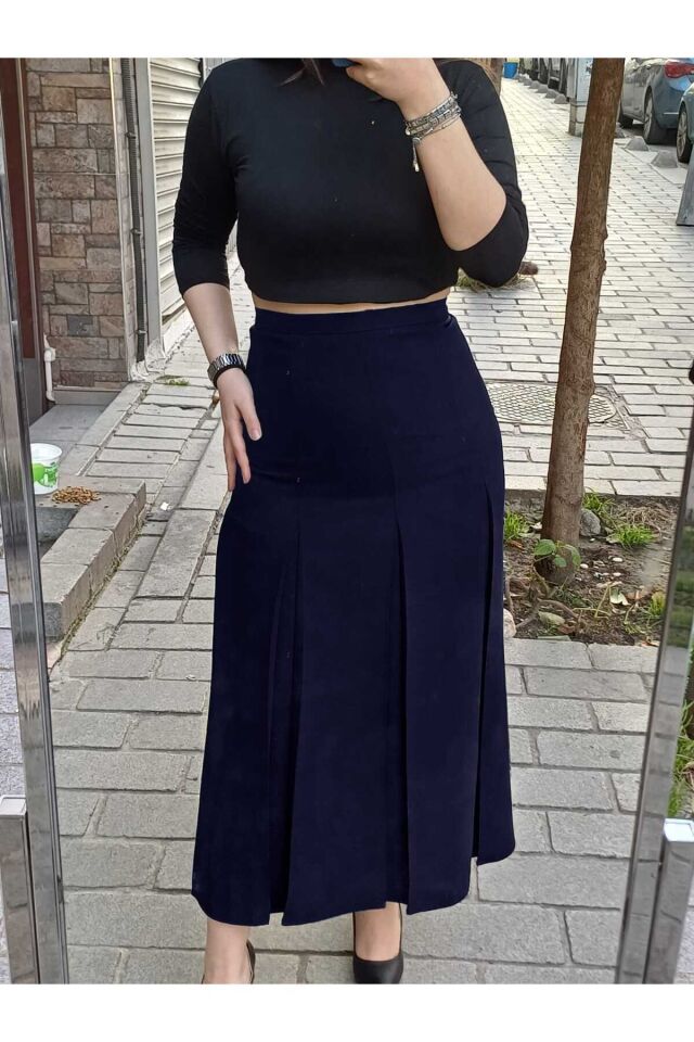 Tesettür Büyük Beden Fişekli Astarlı Portoriko Kloş Anne Eteği Urun Boy 95 Cm Lacivert - 36