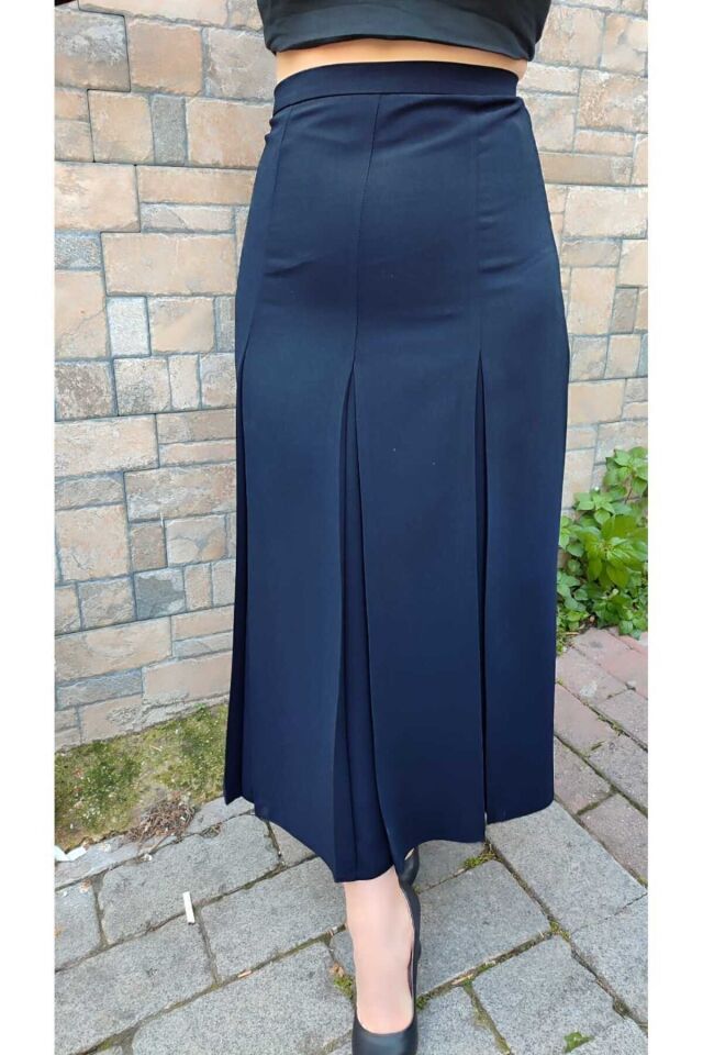 Tesettür Büyük Beden Fişekli Astarlı Portoriko Kloş Anne Eteği Urun Boy 95 Cm Lacivert - 42