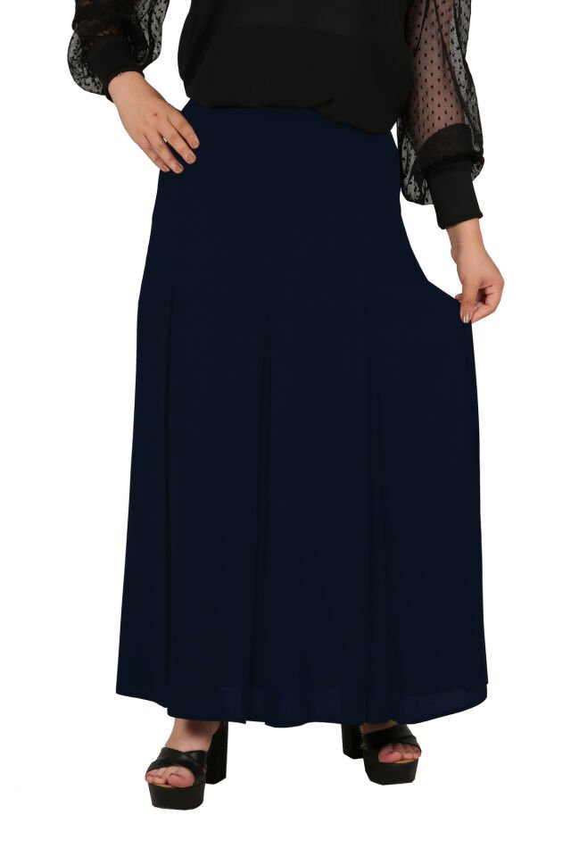 Tesettür Büyük Beden Fişekli Astarlı Portoriko Kloş Anne Eteği Urun Boy 95 Cm Lacivert - 46
