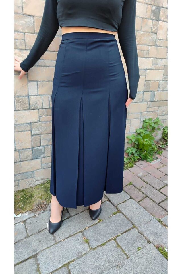 Tesettür Büyük Beden Fişekli Astarlı Portoriko Kloş Anne Eteği Urun Boy 95 Cm Lacivert - 48