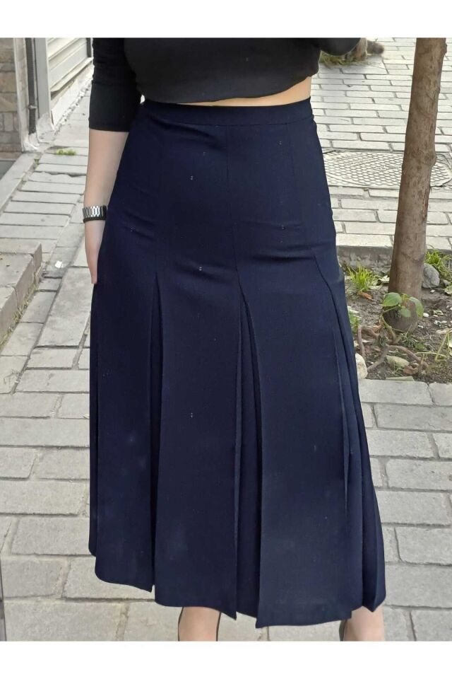 Tesettür Büyük Beden Fişekli Astarlı Portoriko Kloş Anne Eteği Urun Boy 95 Cm Lacivert - 50