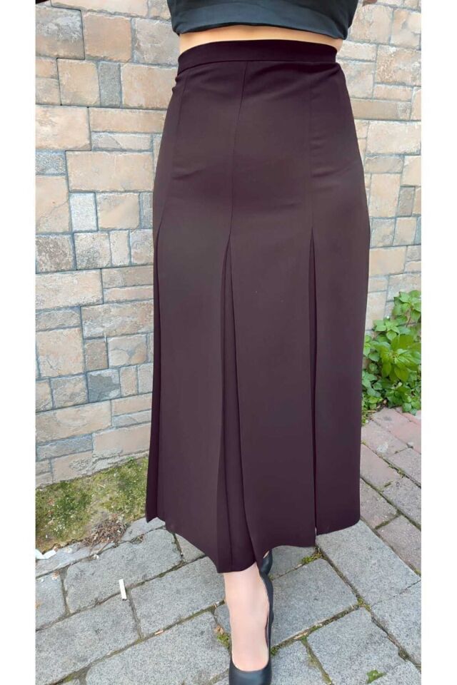 Tesettür Büyük Beden Fişekli Astarlı Portoriko Kloş Anne Eteği Urun Boy 95 Cm Kahverengi - 48