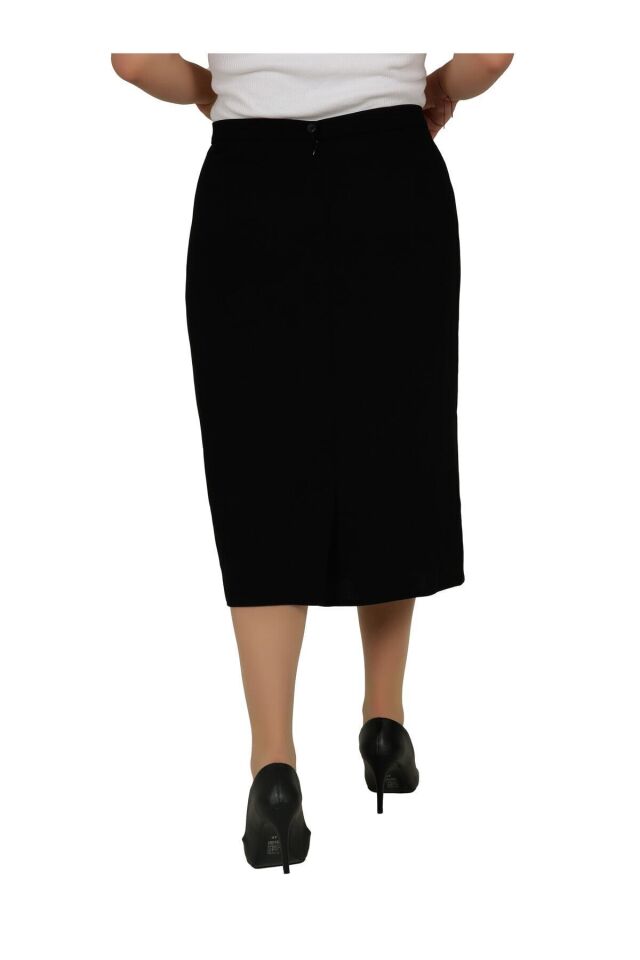 Kısa, Diz Üstünden Yırmaçlı astarlı Portoriko Kumaş Kalem Etek Etek Boy 55 Cm