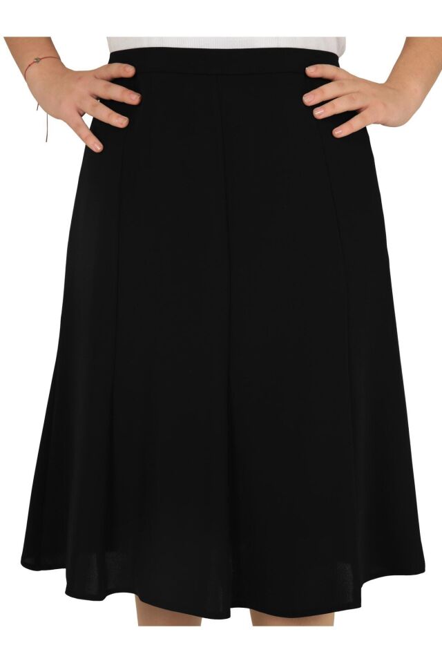 Kısa Büyük Beden Yarım Kloş Astarlı 8 Parçalı Portoriko Kumas Etek