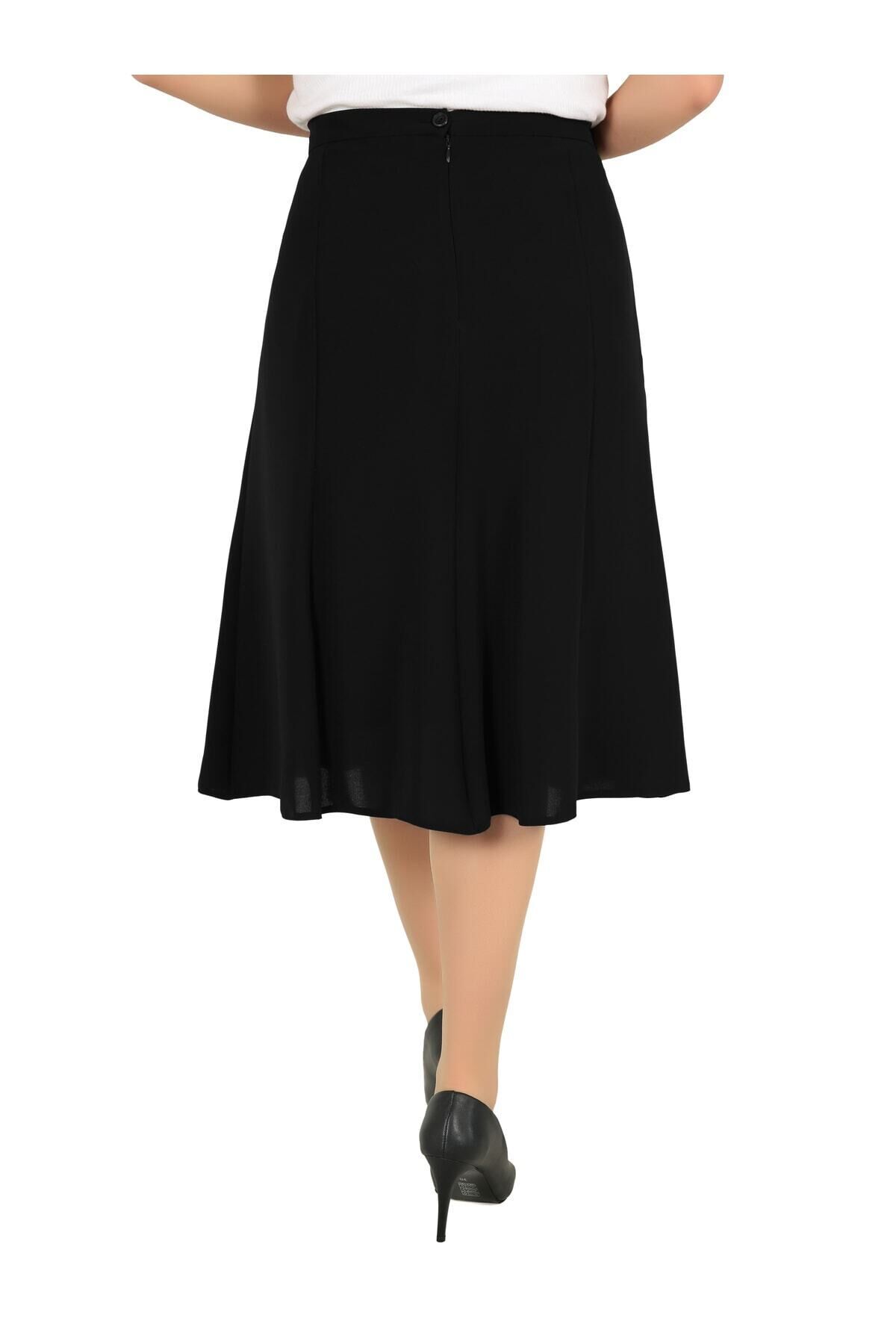 Kısa Büyük Beden Yarım Kloş Astarlı 8 Parçalı Portoriko Kumas Etek