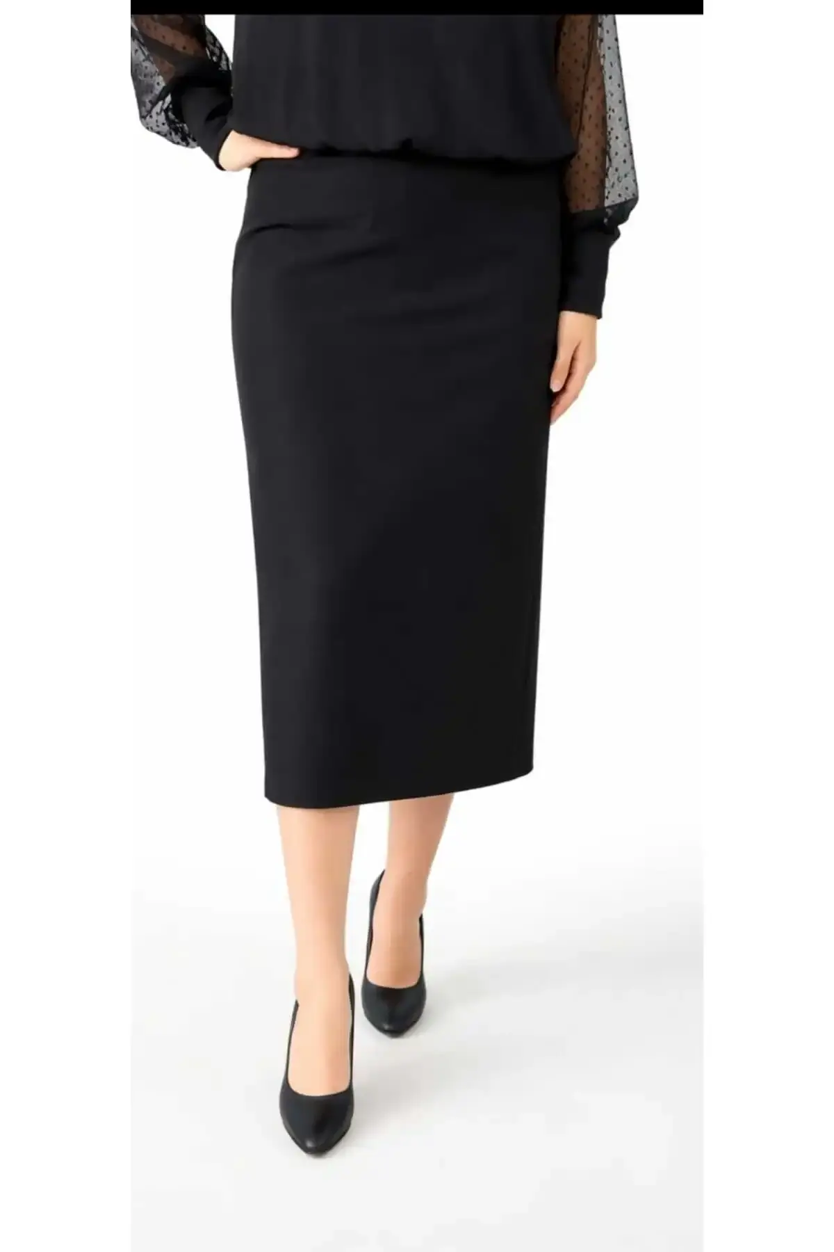 Kısa, Arkadan Yırtmaçlı Portoriko kumas Astarlı Kalem Etek urun boy 70 cm