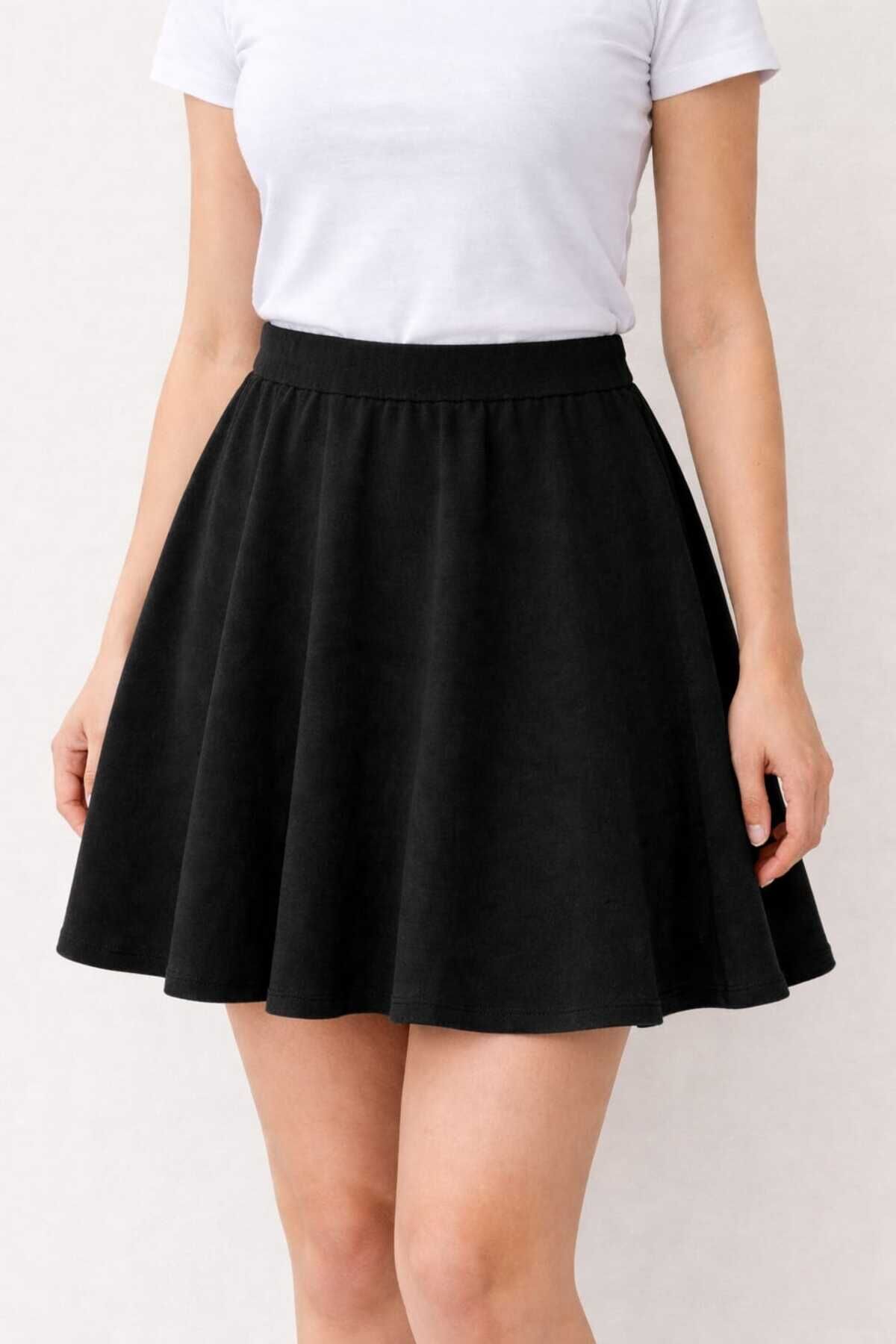 Beli Lastikli Astarsız Diz Boyu Kadife Kloş Etek urun boy 50 cm