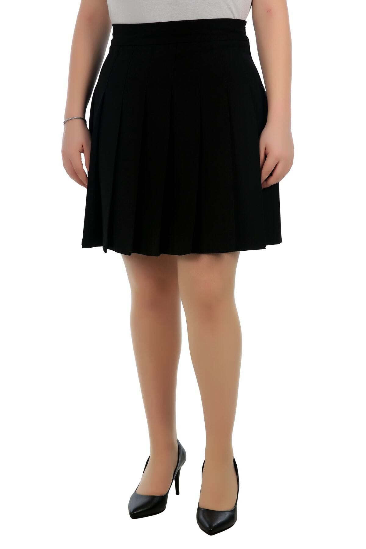 Kısa Kore Okul Tarzı Pileli Astarsız Fermuarlı Dugmelı Portoriko Etek