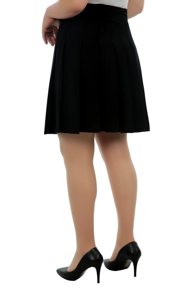 Kısa Kore Okul Tarzı Pileli Astarsız Fermuarlı Dugmelı Portoriko Etek