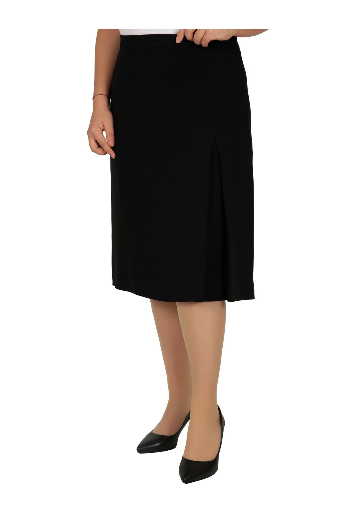 Kısa Büyük Beden Pileli Portoriko Kumaş Astarlı Anne Eteği