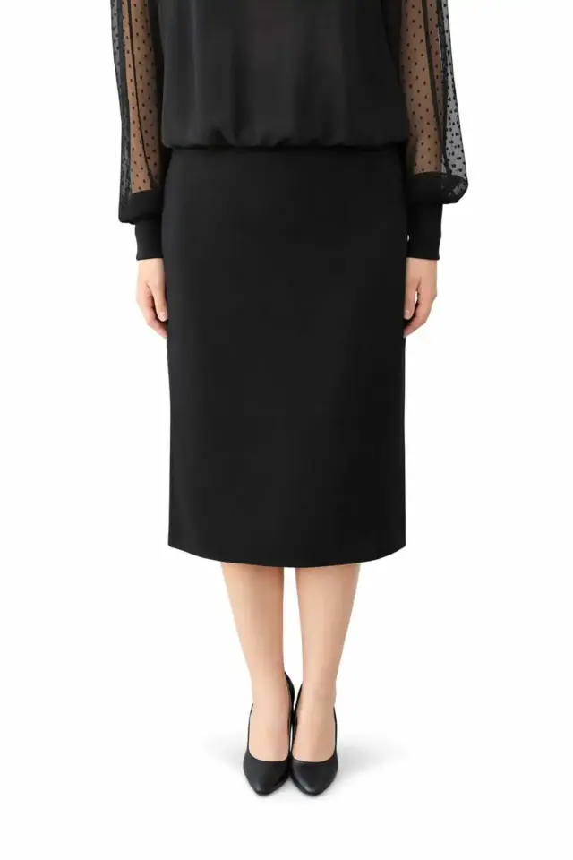 Kısa, Arkadan Yırtmaçlı Portoriko kumas Astarlı Kalem Etek urun boy 70 cm Siyah - 54
