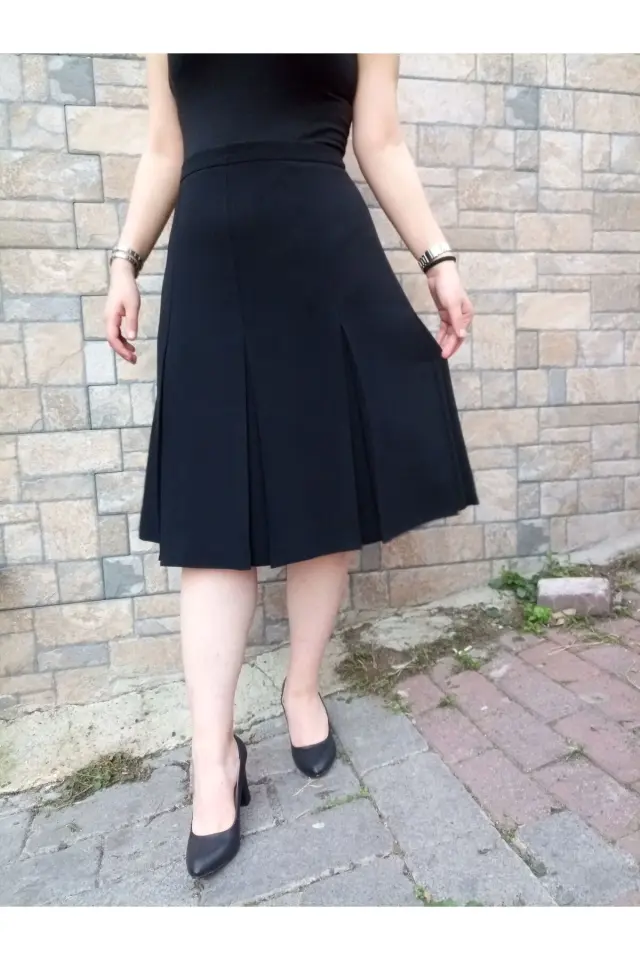 Kısa Büyük Beden Fişekli Astarlı Portoriko Kloş Anne Eteği Siyah - 42
